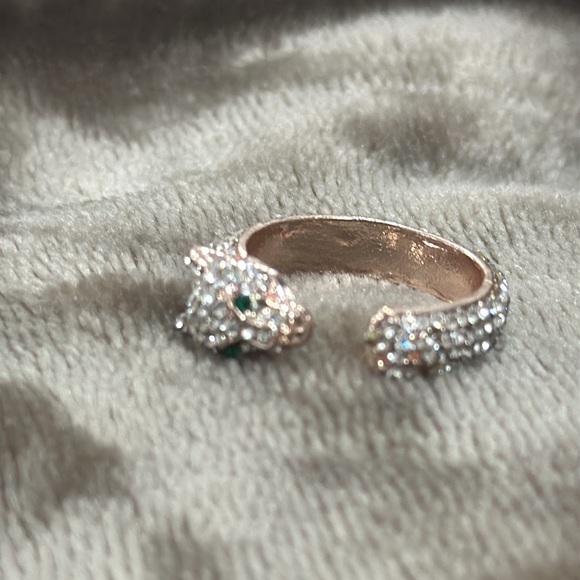 Rose Gold Plated Leopard Head Diamond Ring Open Adjustable Ring Fashion Jewelry - Picture 7 of 9